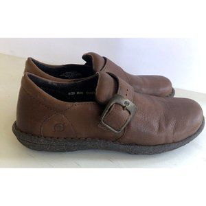 Born Brown Leather Flat Buckle Slip On D135316 Shoes Comfy Workwear US8 EU39